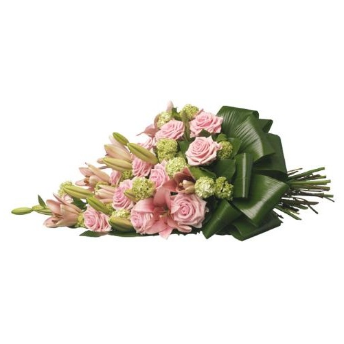 Rouwboeket roze bloemen met groen ( UB 104 )
